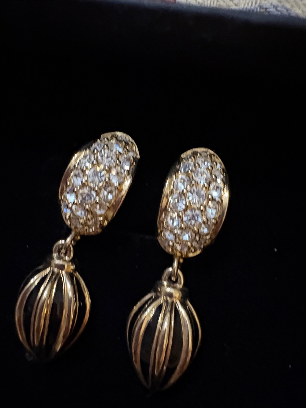 Gold-Tone Crystal Clip-On Cage Drop Earrings 1.75”